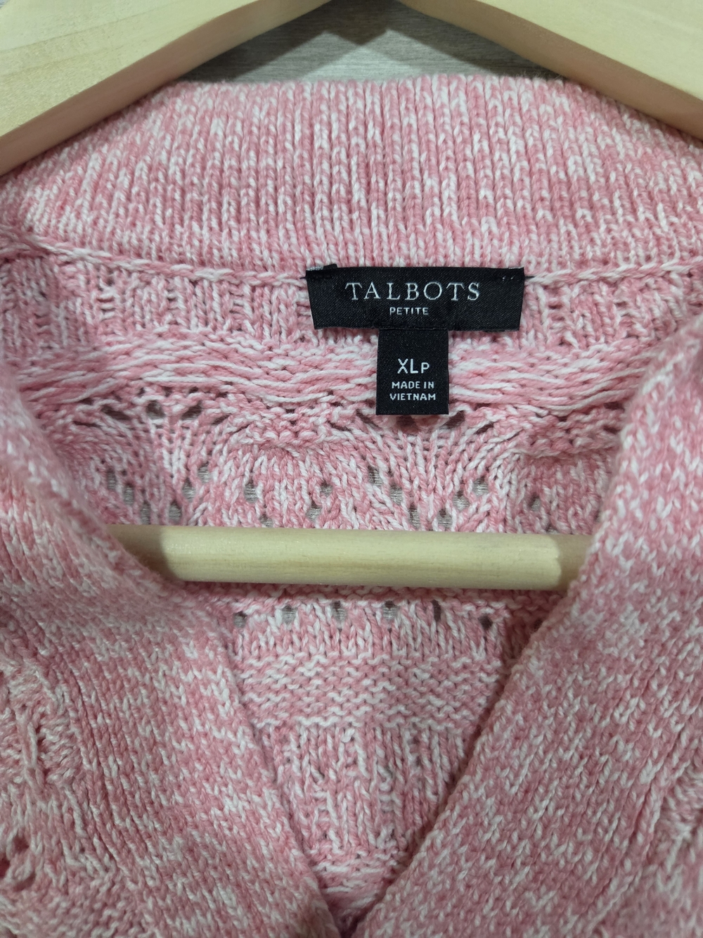 Talbots Pink Open-Stitch V-Neck Collared Sweater - Picture 7 of 8